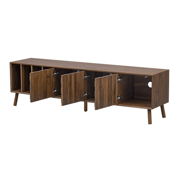 English Elm 68" Mid-century Walnut Media Console with Open Shelves and Soft-close Cabinet Storage N710P446195P