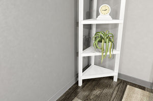 English Elm 4-shelf Tall Corner Bookcase Open Display Unit Walnut Wood for Living Room White B2751P436408