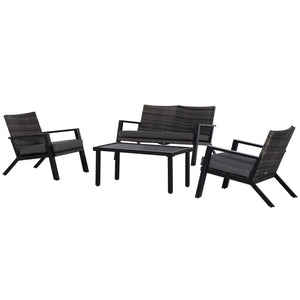 English Elm Outsunny 4 Piece Outdoor Pe Wicker Conversation Set with Loveseat and Coffee Table W2225P200589