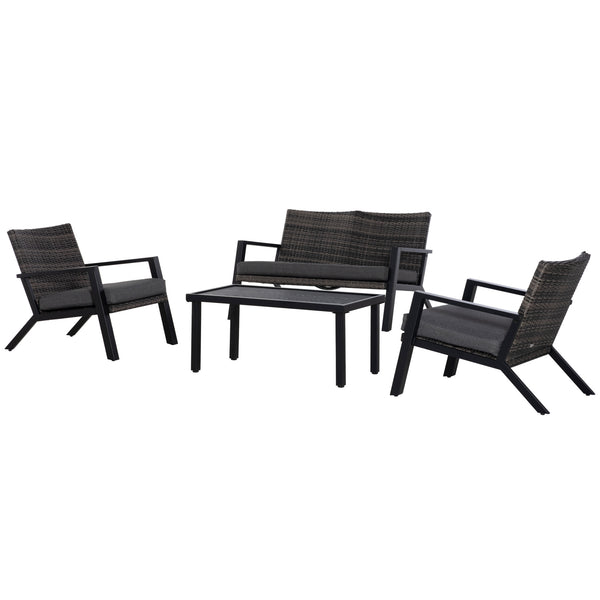 English Elm Outsunny 4 Piece Outdoor Pe Wicker Conversation Set with Loveseat and Coffee Table W2225P200589