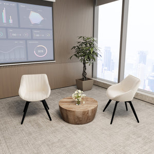 English Elm 29.53" Round Mdf Coffee Table & 2 Pu Dining Chairs Set – Stylish, Durable, Multi-Functional For Home Use W2189S00504