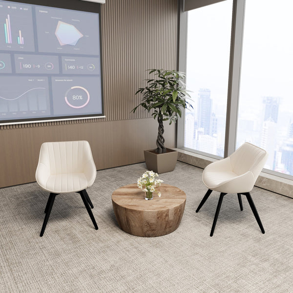 English Elm 29.53" Round Mdf Coffee Table & 2 Pu Dining Chairs Set – Stylish, Durable, Multi-Functional For Home Use W2189S00504