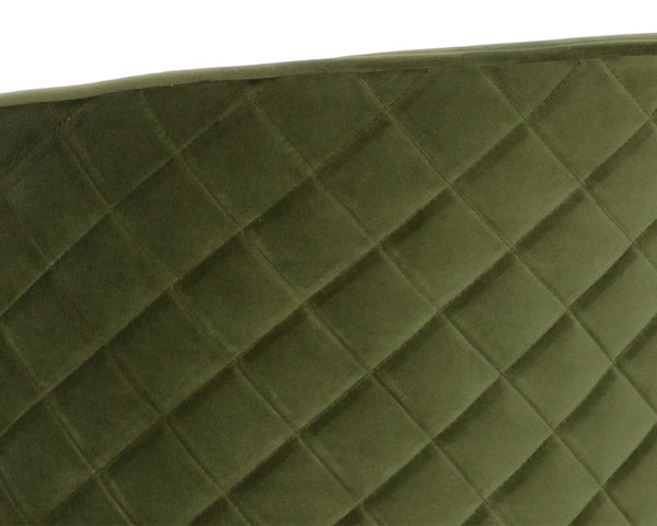 Sunpan CORNELLA Counter Stool - Elegant Meg Olive Upholstery with Diamond Stitching & Antique Brass Frame 109863