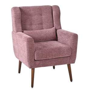 English Elm Modern Accent Chair Chenille Upholstered Ergonomic Lounge Armchair with Wood Legs and Pillow for Reading Comfort and Stylish Living Room Seating Dark Purple,Purple W1028P382741