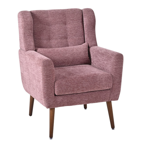 English Elm Modern Accent Chair Chenille Upholstered Ergonomic Lounge Armchair with Wood Legs and Pillow for Reading Comfort and Stylish Living Room Seating Dark Purple,Purple W1028P382741