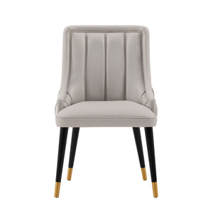 English Elm Eda Solid Wood Upholstered Dining Chair with Velvet & Leatherette, Gold-Tip Legs, 330lb Capacity LIGHT GREY B365P397702