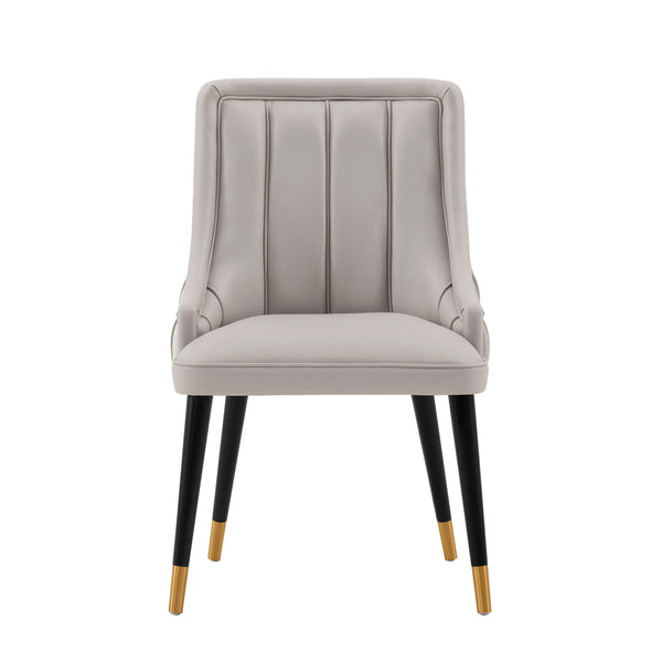 English Elm Eda Solid Wood Upholstered Dining Chair with Velvet & Leatherette, Gold-Tip Legs, 330lb Capacity LIGHT GREY B365P397702