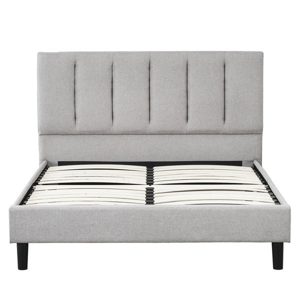 English Elm Bedroom Elegant Contemporary Queen Bed with Fur Chenille Upholstery, Engineered Wood Frame, Mattress-Ready Gray 60 L x 41 W x 6 H B2741P329257