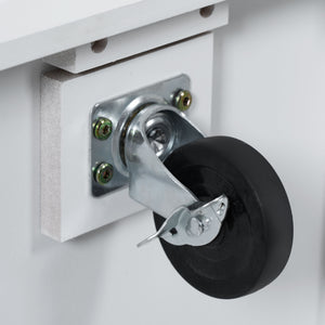 English Elm K&K 54.9" Farmhouse Kitchen Island Cart with Drop Leaf, Charging Station, Barn Doors & Glass Pane White N707P300277W