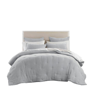 English Elm 3-piece King Cotton Muslin Quilt Set Crinkled Embroidered Coastal Farmhouse Bedding B035P408346