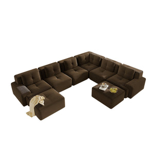 English Elm Modular Corduroy Sectional Sofa 6 Seat V Shaped Corner Couch with Ottomans Living Room Brown W714S01578