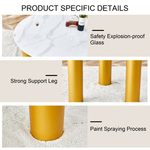 English Elm Table Set With Elegant Round White Marble Top, Gold Legs, And Soft Dining Chairs For Stylish Spaces W1151S01135-GIGA