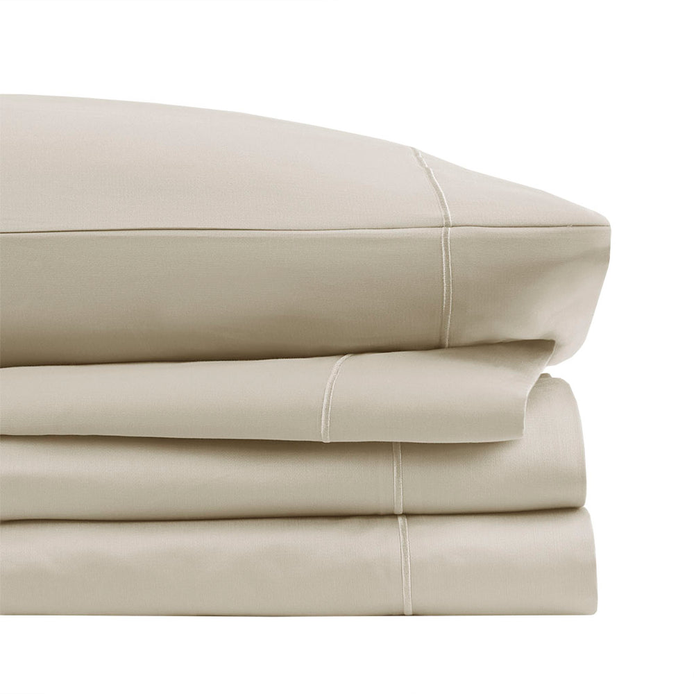 JLA Home Madison Park - Pima long-staple cotton sheet set with Baratta hemstitching, breathable year-round comfort, machine washable Sand MP20-7998