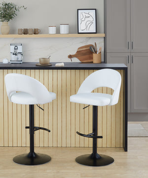 English Elm Adjustable Swivel Barstools Set of 2 Faux Leather Padded Seat Black Metal Base B202S02010