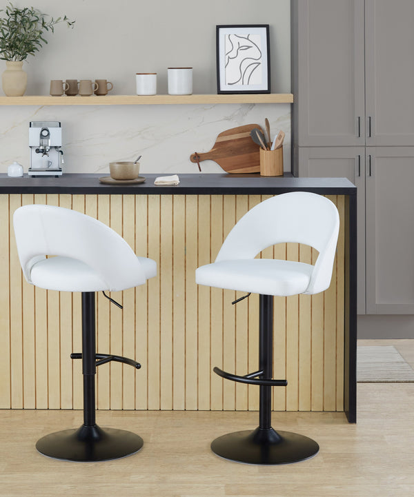 English Elm Adjustable Swivel Barstools Set of 2 Faux Leather Padded Seat Black Metal Base B202S02010