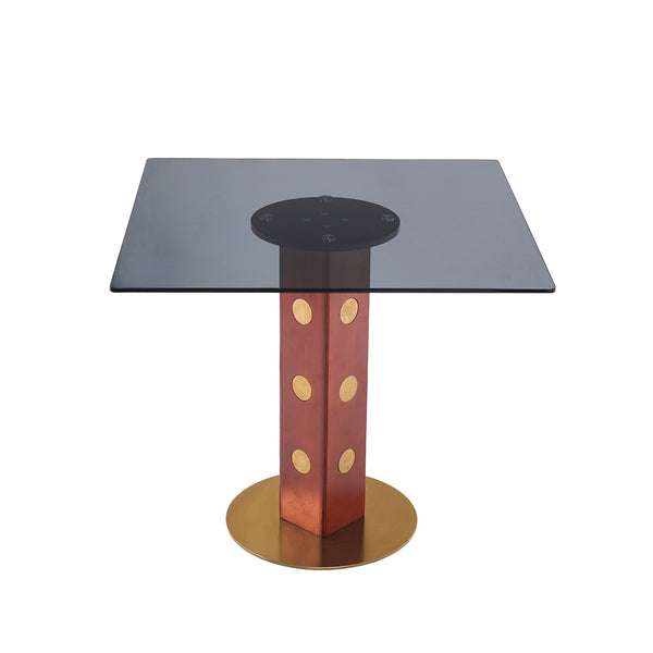 English Elm Modern Square Dining Table – 33.5" Glass Top With Walnut Legs & Gold Base For Small Spaces, 2-Person Use W1535S00581
