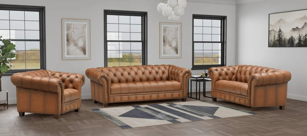 English Elm York Leather Chair Caramel - Top-Grain Comfort with Pocketed Coils, Memory Foam & Kiln-Dried Frame B2705P297774