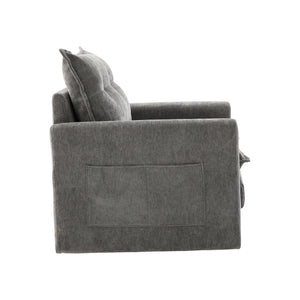 English Elm UNITED Swivel Barrel Chair with Chenille Upholstery, 360° Smooth Rotation, Padded Arm Comfort and Side Pockets for Living Room Relaxation Gray W1568P290087
