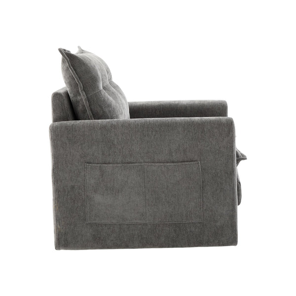 English Elm UNITED Swivel Barrel Chair with Chenille Upholstery, 360° Smooth Rotation, Padded Arm Comfort and Side Pockets for Living Room Relaxation Gray W1568P290087