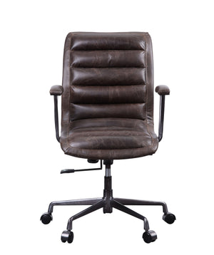 English Elm Zooey Distress Chocolate Top Grain Leather Office Chair - Executive 360° Swivel, Adjustable Lift, Padded Armrest, 5-Star Caster Base B2726P386522