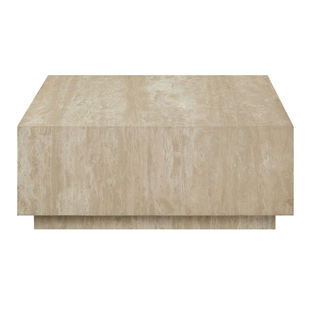 English Elm Deon Square Beige Travertine Coffee Table with Plywood Base, Fixed Top, Natural Stone Finish, 70lb Limit B2726P256345