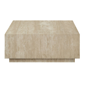 English Elm Deon Square Beige Travertine Coffee Table with Plywood Base, Fixed Top, Natural Stone Finish, 70lb Limit B2726P256345
