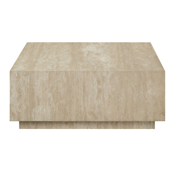 English Elm Deon Square Beige Travertine Coffee Table with Plywood Base, Fixed Top, Natural Stone Finish, 70lb Limit B2726P256345