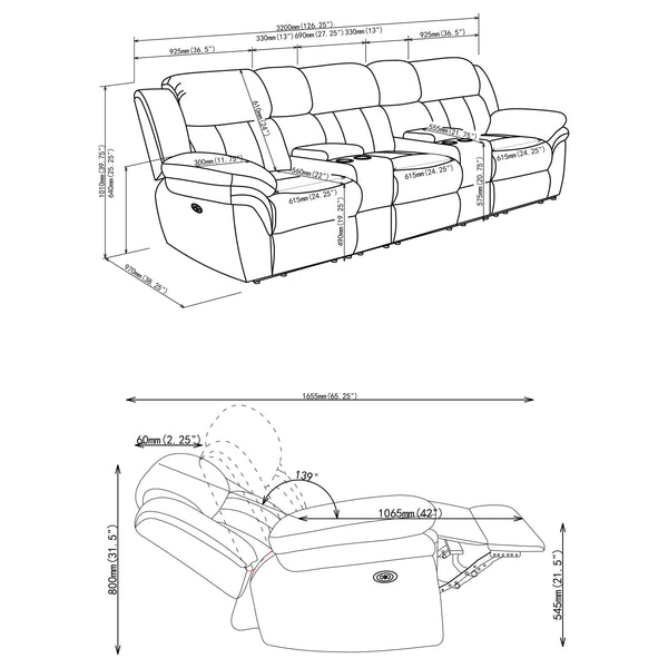 English Elm Divine Five Seat Power Reclining Sectional with Storage Consoles for Theater Rooms B062S01797