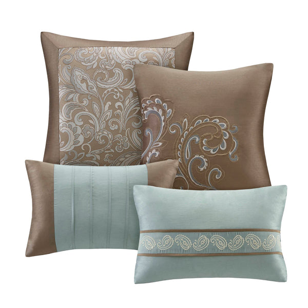 JLA Home Madison Park Essentials - 24 Paisley Jacquard Room in a Bag – 24-Piece Blue Taupe Bedding Set with Curtains, Hypoallergenic Comfort MPE10-224