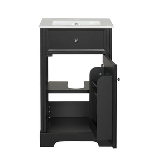 English Elm 20" Modern Bathroom Vanity With Soft-Close Door, Adjustable Shelf, Ceramic Sink, Compact Storage Solution N725P351848B