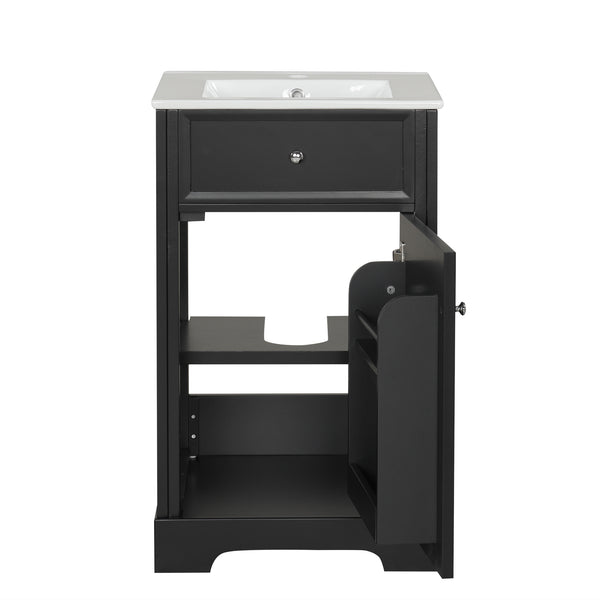 English Elm 20" Modern Bathroom Vanity With Soft-Close Door, Adjustable Shelf, Ceramic Sink, Compact Storage Solution N725P351848B