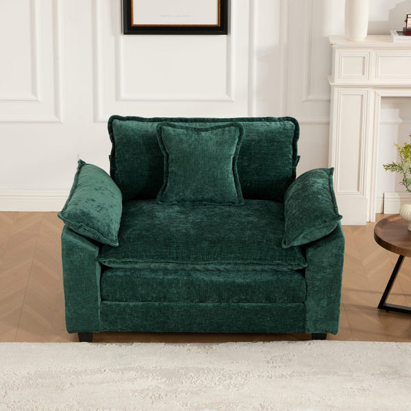 English Elm Cloud Sofa Single Seat - Modular Chenille Lounge Chair with Double-Layer Cushion, Ergonomic Support and Easy Assembly Green W1143S00033