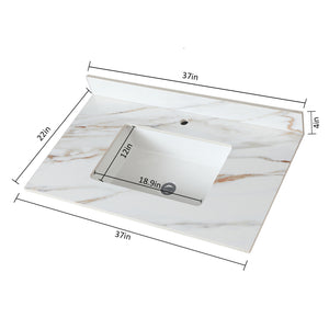 English Elm 37 Inch Marble Vanity Top - Elegant Carrara White With Undermount Sink & 4" Backsplash, Easy Install W2699P192441