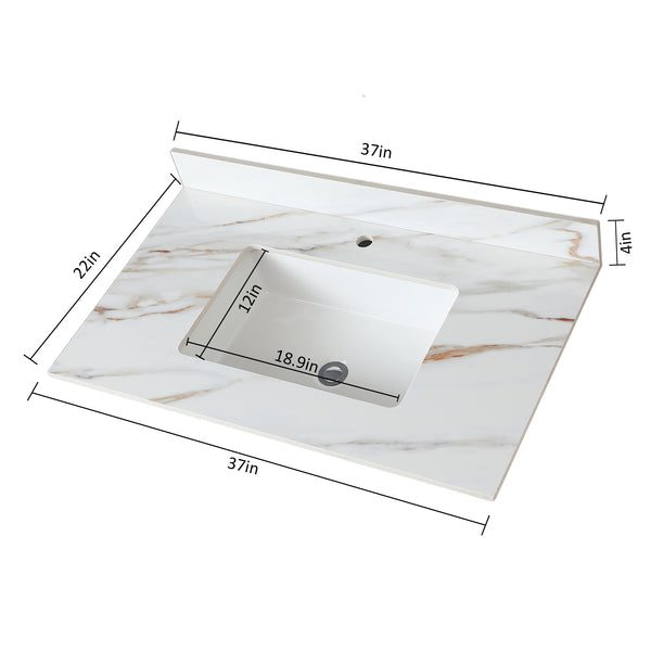 English Elm 37 Inch Marble Vanity Top - Elegant Carrara White With Undermount Sink & 4" Backsplash, Easy Install W2699P192441