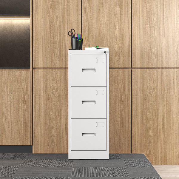English Elm 3 Drawer Metal Vertical File Cabinet with Lock, Anti-Tilt, Quiet Ball-Bearing Slides and Label Holders for A4 Legal Letter Storage White T2398P342716