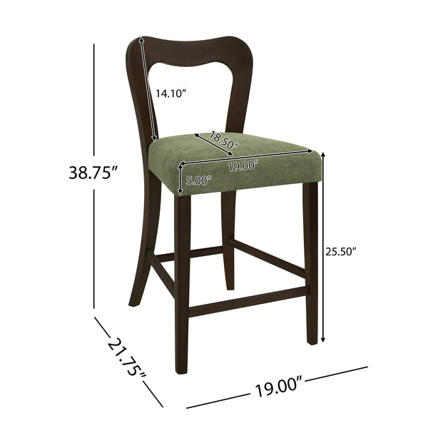 English Elm Christopher Knight Home® - Counter Stool with Curved Ergonomic Back, Solid Rubberwood Frame and Plush Upholstered Seat for Comfort Dark Brown,Green N771P254008L
