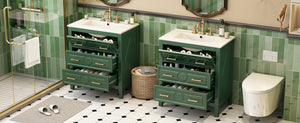 English Elm 60'' Freestanding Bathroom Vanity With Ceramic Sink, Charming Green Finish & Ample Storage Space N710SS00003F