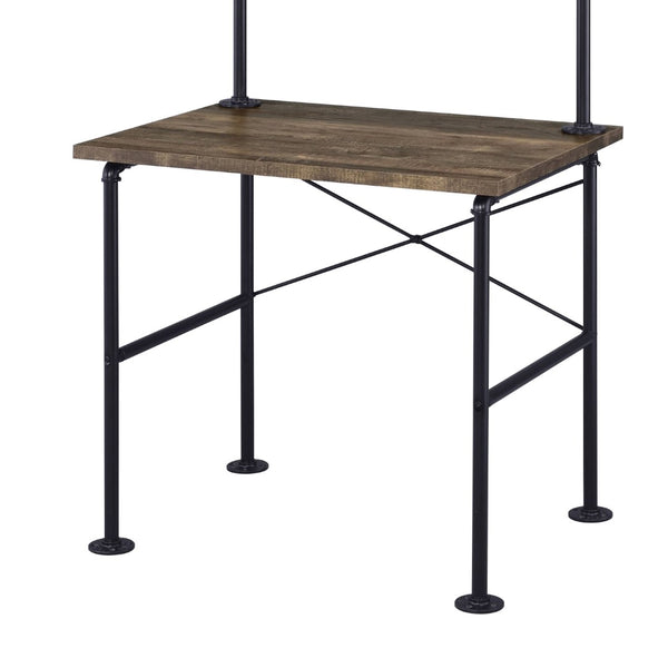 English Elm Rustic Oak And Black Writing Desk With 2 Shelves - Industrial Style For Home Office & Crafting B062P209208-GIGA
