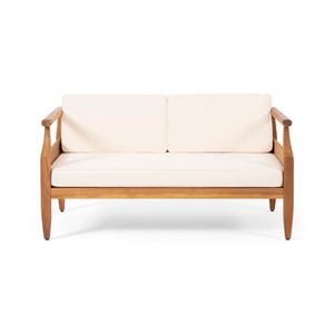 English Elm Christopher Knight Home® - Aston Acacia Wood Outdoor Loveseat Set with Water-Resistant Cushions and Mid-Century Modern Frame Cream 68891.00CRM