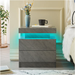English Elm Nightstand with Multi-Color Adjustable LED Lights and Two Drawers for Bedroom or Living Room Use Gray 23 L x 17 W x 8 H W2178P286717