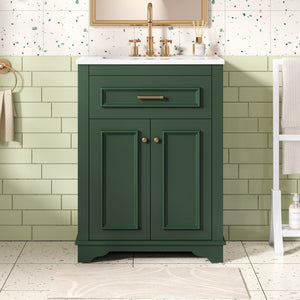 English Elm 24" Matte Single Sink Vanity Solid Poplar Frame Gold Hardware Soft Close Cabinet Green N710P389449F