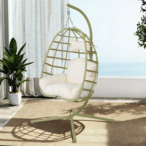 English Elm Egg Hanging Chair with Stand Pe Rattan Swing Seat Washable Cushion Patio Bedroom T5880P497436
