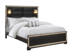 English Elm LIVELY Elegant Solid Wood Bedroom Set with Glitter Accents, Padded Headboard and Spacious Drawers Black/Gold King B201S00213