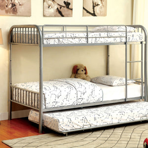 English Elm Silver Twin-Over-Twin Metal Bunk Bed 79"W x 61"H Contemporary Silver Finish Sturdy Rails Ladder Safety B2741P353740