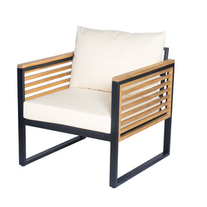 English Elm Outdoor Acacia Wood Armrest Iron Frame High Back Patio Chair with Cushions N757P238856B