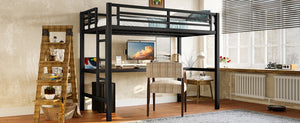 English Elm Metal Twin Loft Bed With Integrated Desk, Power Outlet, Led Lights - Space-Saving Design In Black W1580P372863