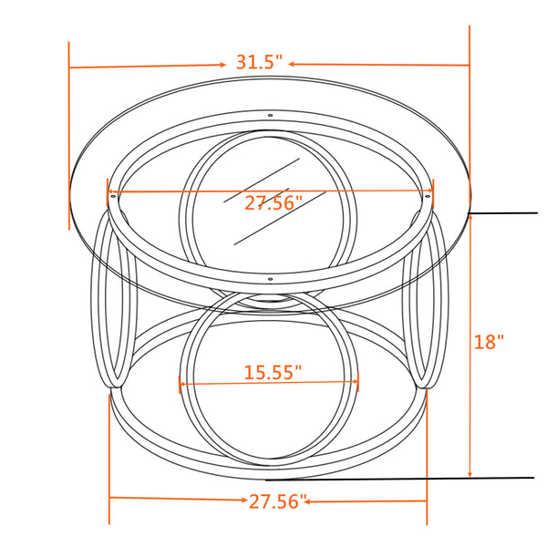 English Elm 31.50'' Round Chrome Ring Glass Coffee Table Two Tier Smoked Tempered Top Modern Living Room W757P412798