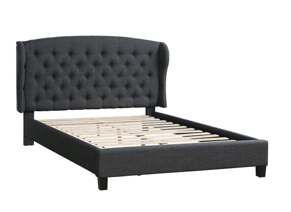 English Elm Modern Wingback Platform Bed Tufted Upholstered Headboard Charcoal Eastern King Frame B011P421732