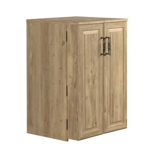 English Elm Craft Station with Drop-Leaf Extension, Brown Khaki Pine Finish — Compact Crafting Workstation w/ Storage B356P402737