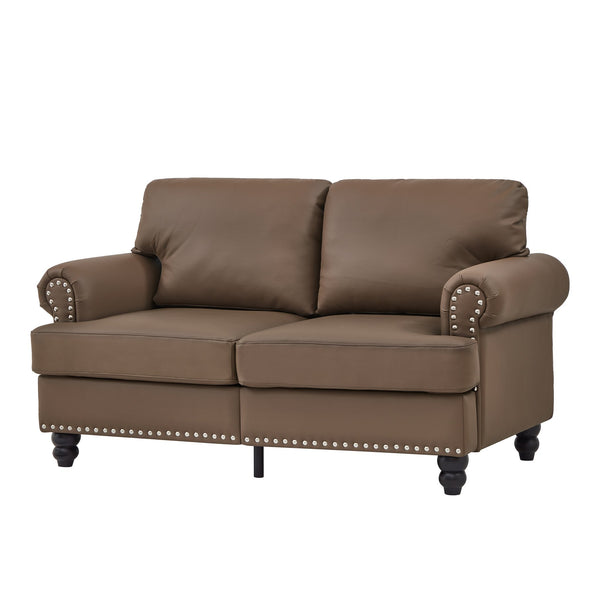 English Elm 59.5" Modern Classic Loveseat Sofa with Storage, Solid Wood Frame, Coil Springs & Removable Covers Brown W1097S00176